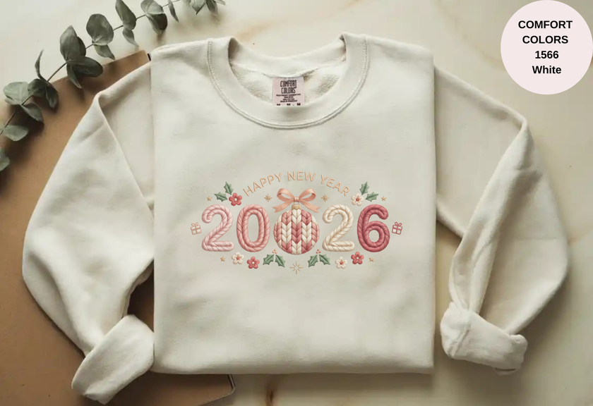 Happy New Year 2026 Knitted-Style Print Sweatshirt – Unisex Garment-Dyed