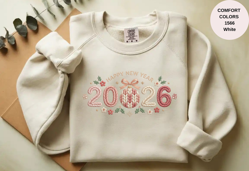Happy New Year 2026 Knitted-Style Print Sweatshirt – Unisex Garment-Dyed