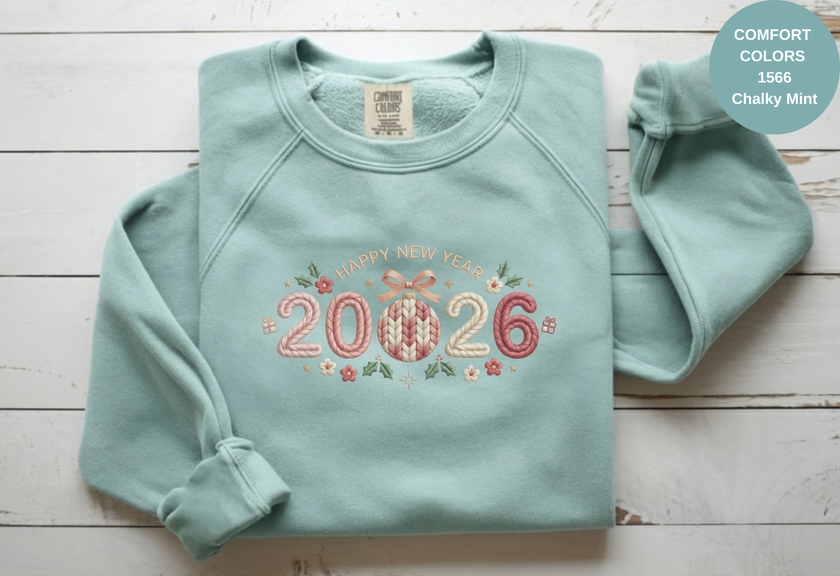 Happy New Year 2026 Knitted-Style Print Sweatshirt – Unisex Garment-Dyed