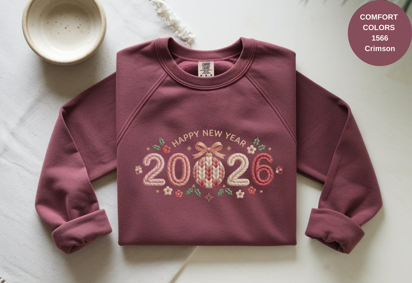 Happy New Year 2026 Knitted-Style Print Sweatshirt – Unisex Garment-Dyed