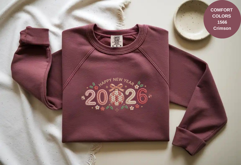 Happy New Year 2026 Knitted-Style Print Sweatshirt – Unisex Garment-Dyed