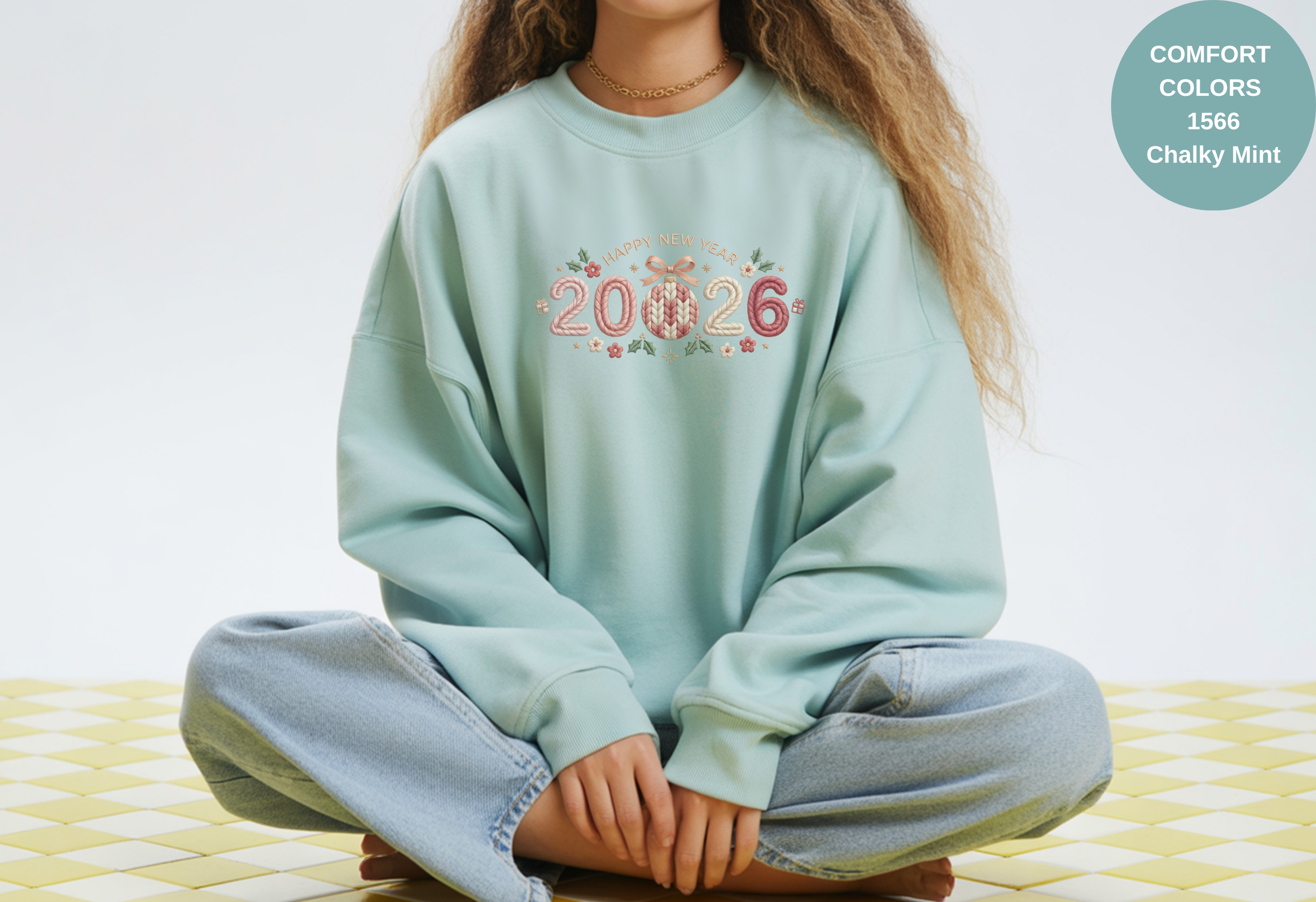 Happy New Year 2026 Knitted-Style Print Sweatshirt – Unisex Garment-Dyed