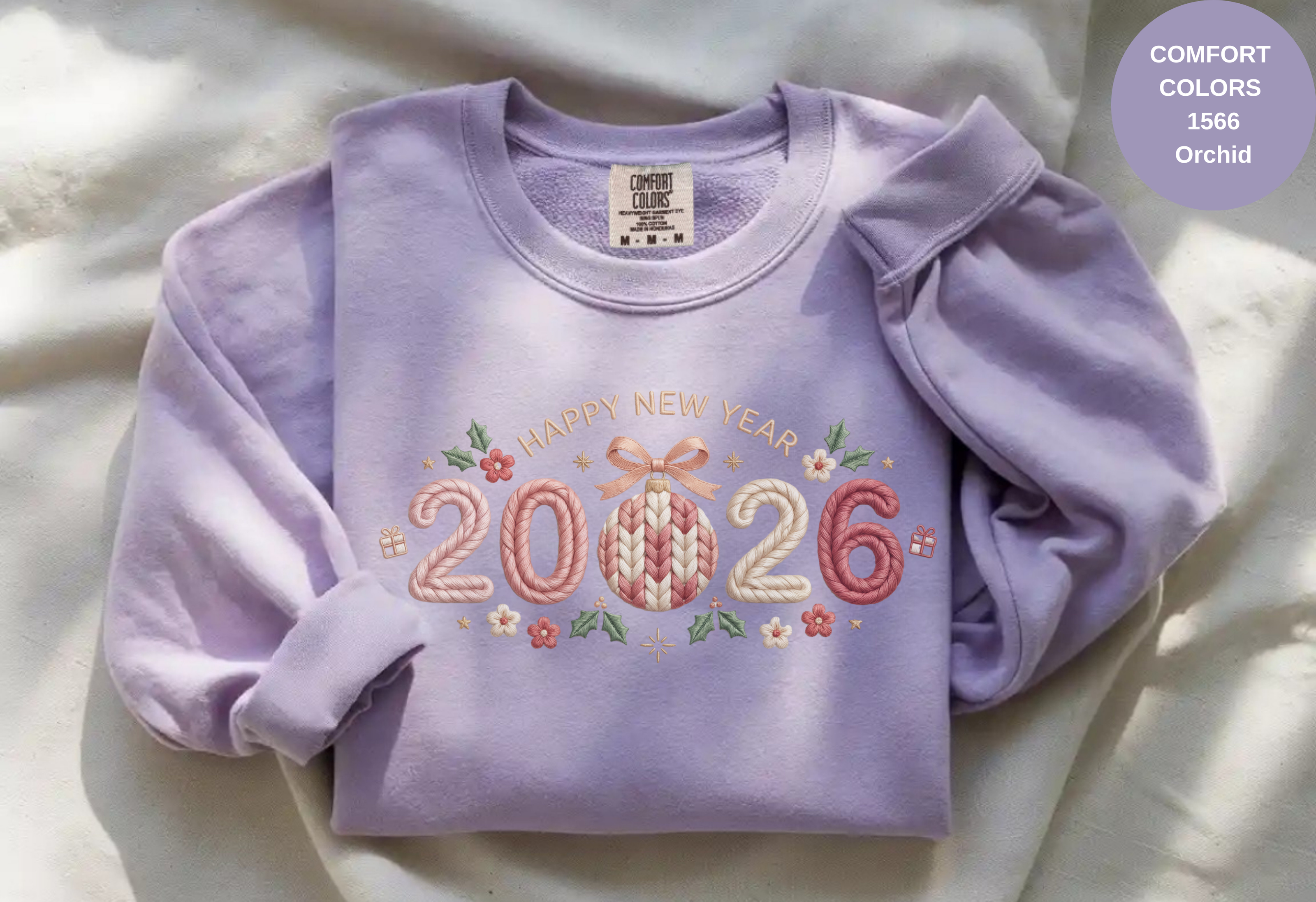Happy New Year 2026 Knitted-Style Print Sweatshirt – Unisex Garment-Dyed