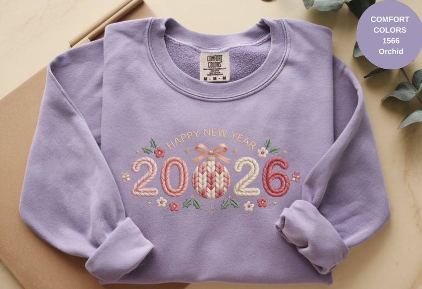 Happy New Year 2026 Knitted-Style Print Sweatshirt – Unisex Garment-Dyed