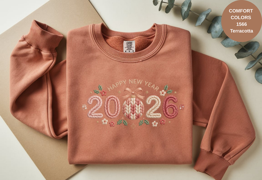 Happy New Year 2026 Knitted-Style Print Sweatshirt – Unisex Garment-Dyed