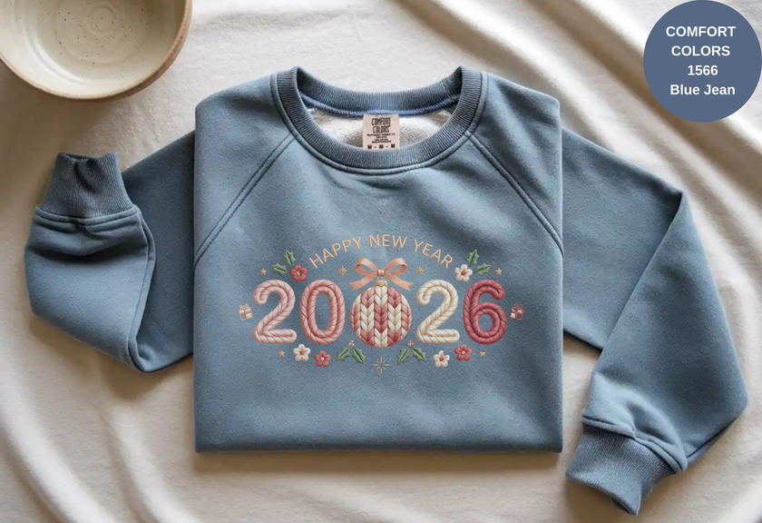 Happy New Year 2026 Knitted-Style Print Sweatshirt – Unisex Garment-Dyed