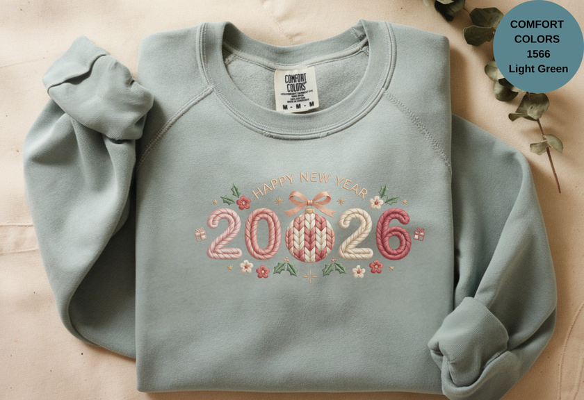 Happy New Year 2026 Knitted-Style Print Sweatshirt – Unisex Garment-Dyed