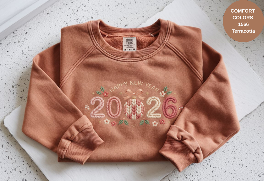 Happy New Year 2026 Knitted-Style Print Sweatshirt – Unisex Garment-Dyed