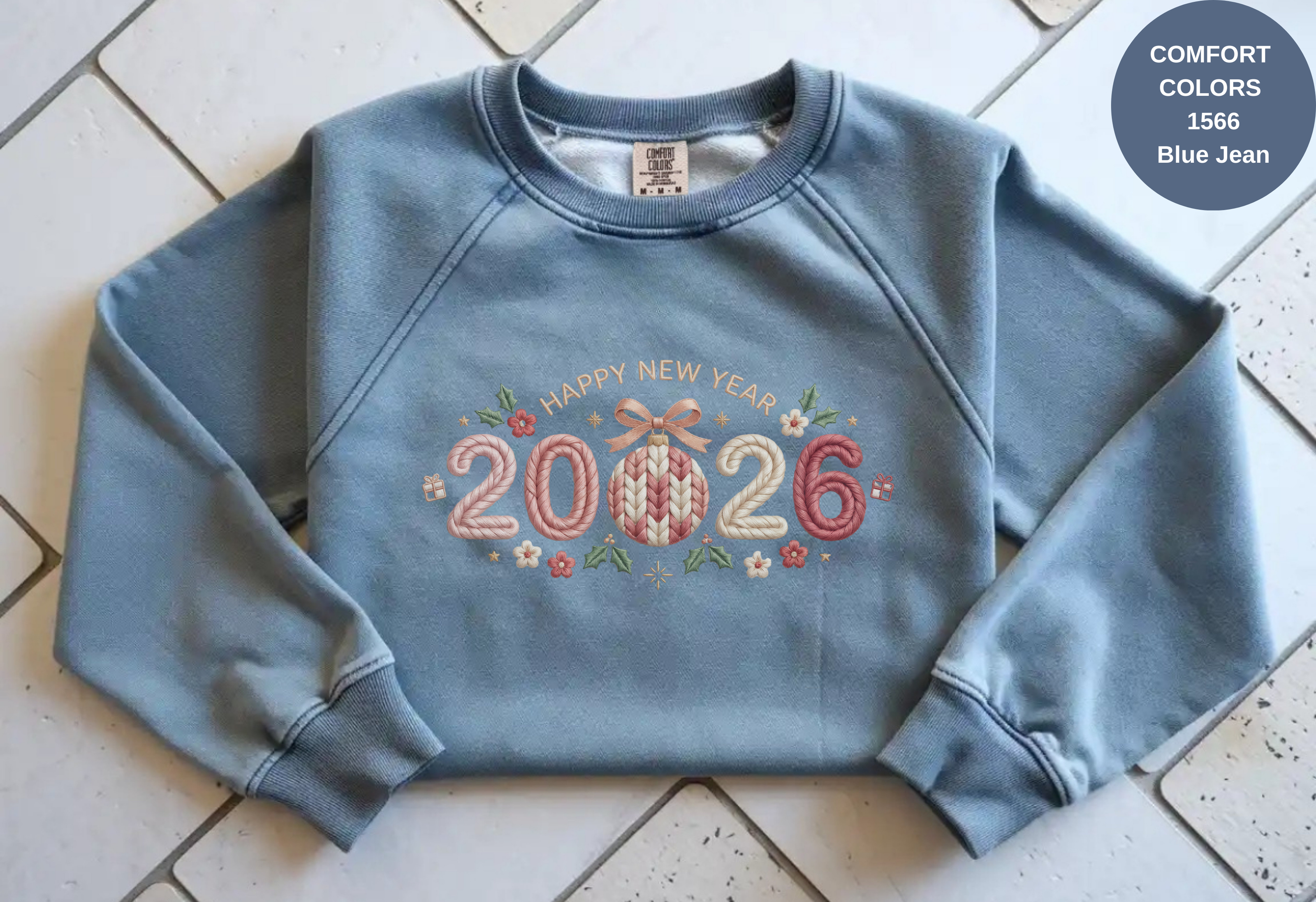 Happy New Year 2026 Knitted-Style Print Sweatshirt – Unisex Garment-Dyed