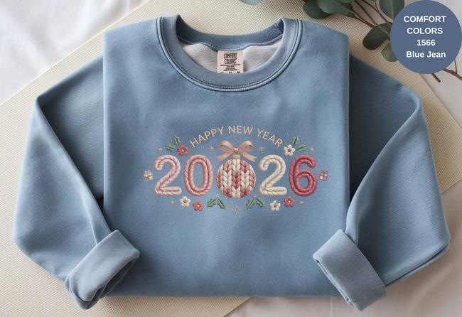 Happy New Year 2026 Knitted-Style Print Sweatshirt – Unisex Garment-Dyed