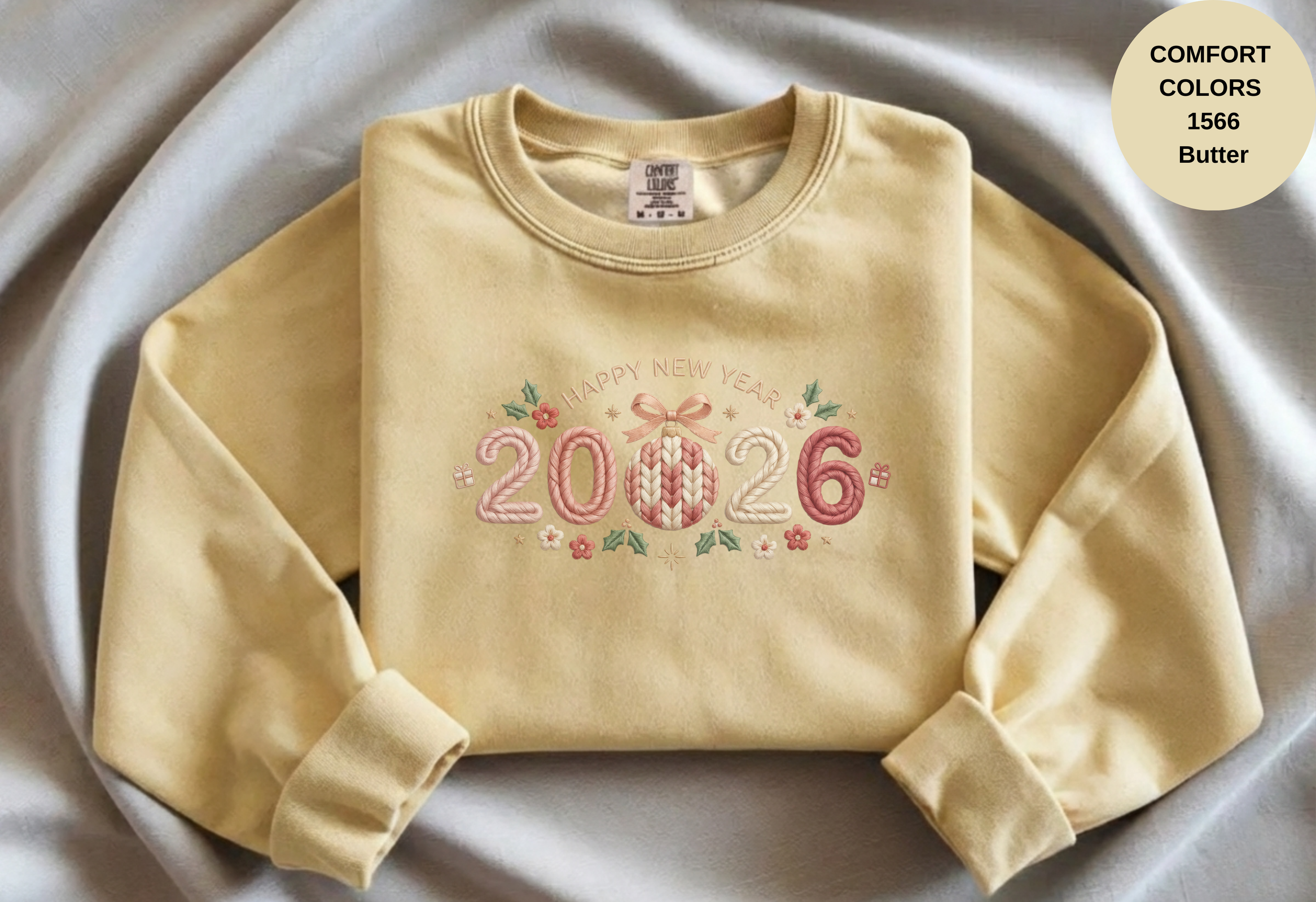 Happy New Year 2026 Knitted-Style Print Sweatshirt – Unisex Garment-Dyed