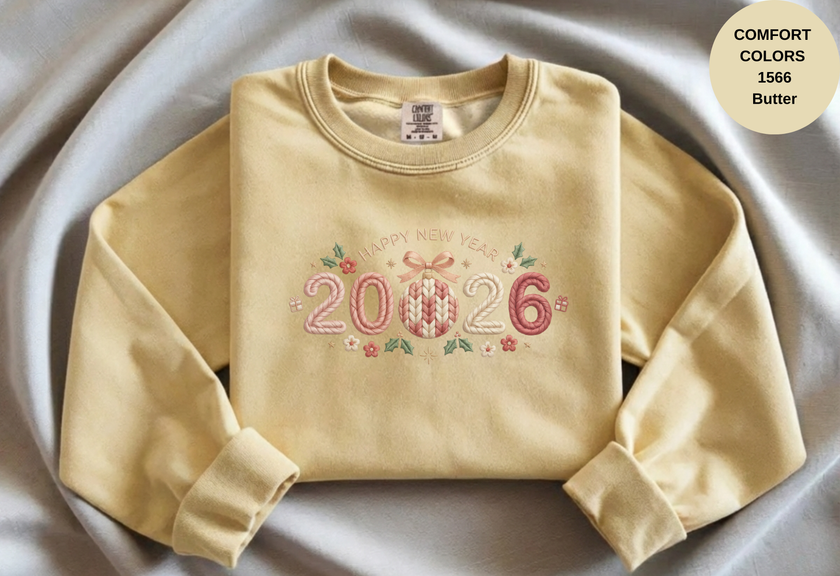 Happy New Year 2026 Knitted-Style Print Sweatshirt – Unisex Garment-Dyed