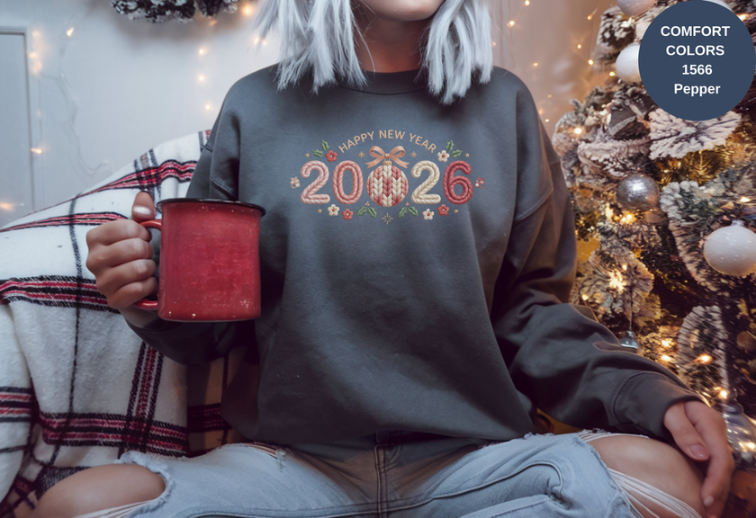 Happy New Year 2026 Knitted-Style Print Sweatshirt – Unisex Garment-Dyed