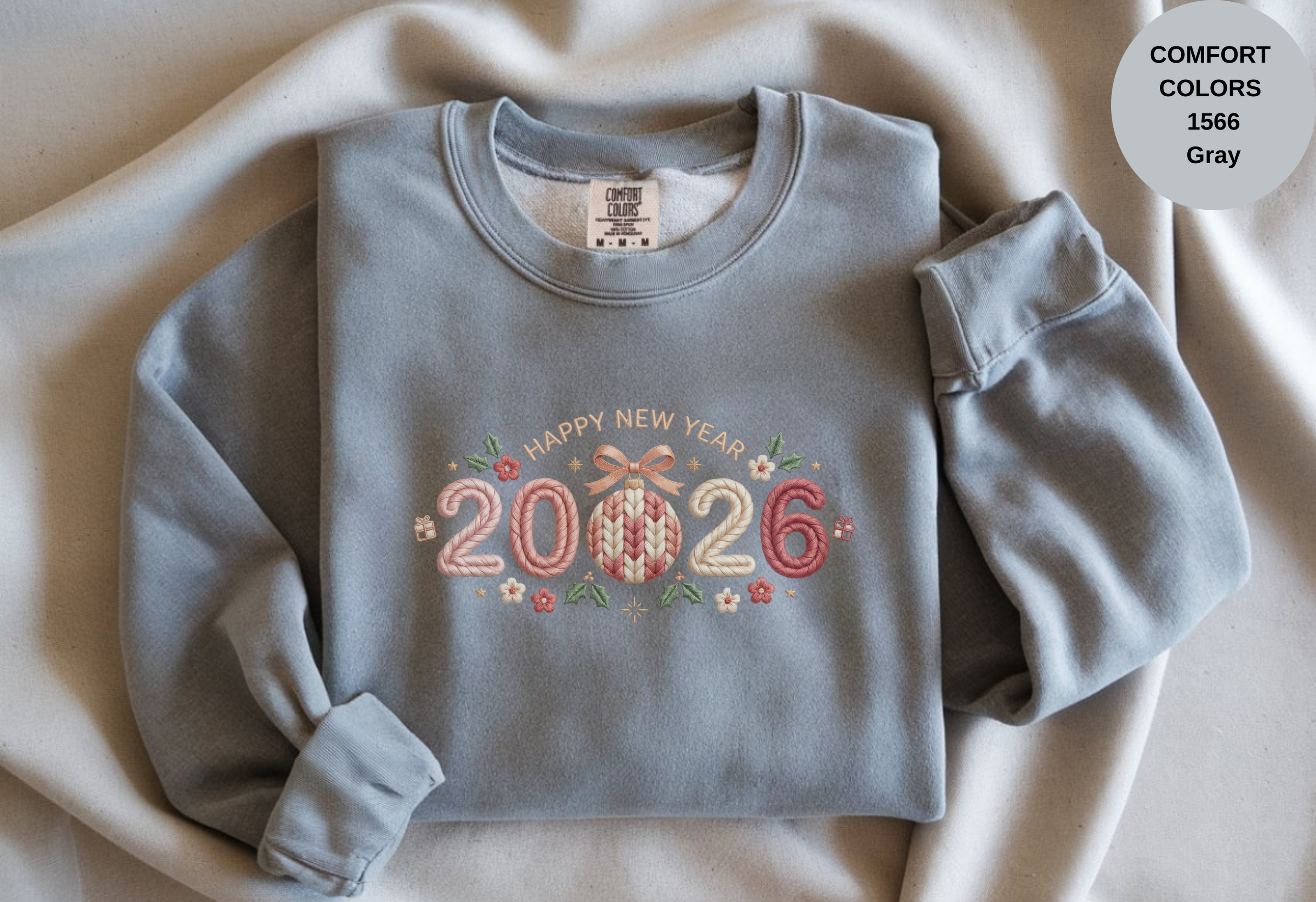 Happy New Year 2026 Knitted-Style Print Sweatshirt – Unisex Garment-Dyed