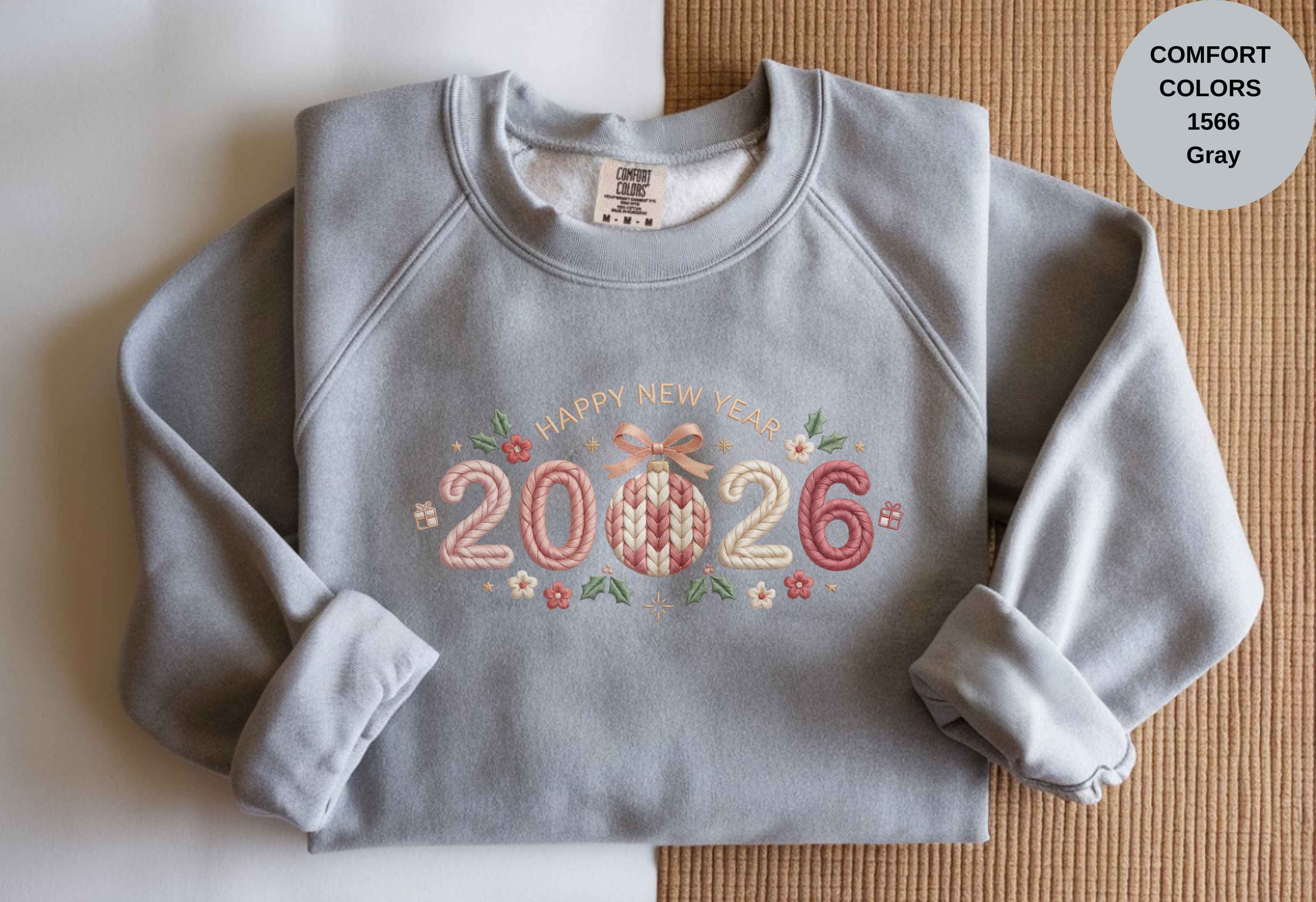 Happy New Year 2026 Knitted-Style Print Sweatshirt – Unisex Garment-Dyed