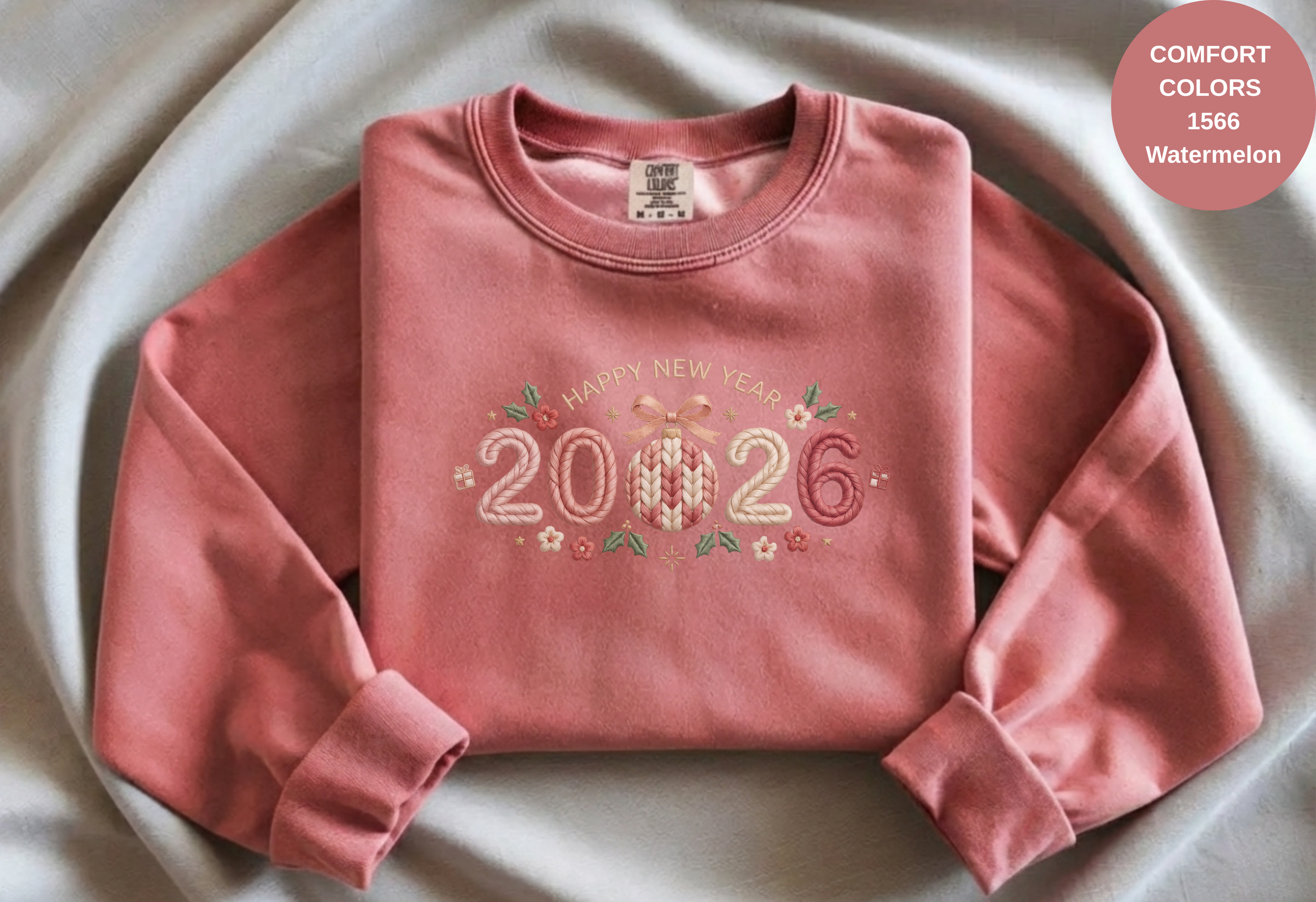 Happy New Year 2026 Knitted-Style Print Sweatshirt – Unisex Garment-Dyed