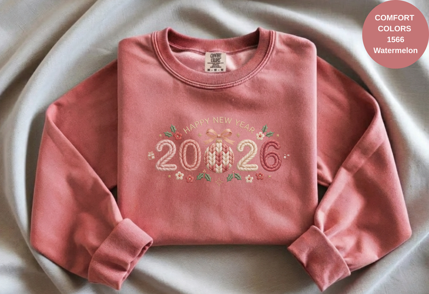 Happy New Year 2026 Knitted-Style Print Sweatshirt – Unisex Garment-Dyed