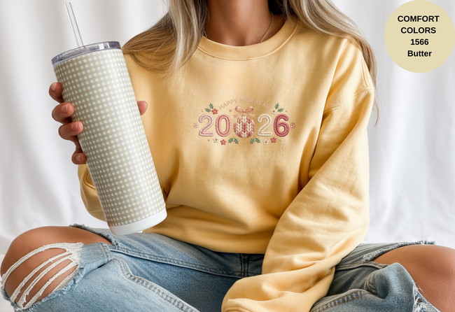 Happy New Year 2026 Knitted-Style Print Sweatshirt – Unisex Garment-Dyed