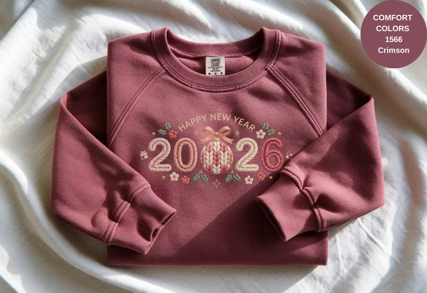 Happy New Year 2026 Knitted-Style Print Sweatshirt – Unisex Garment-Dyed