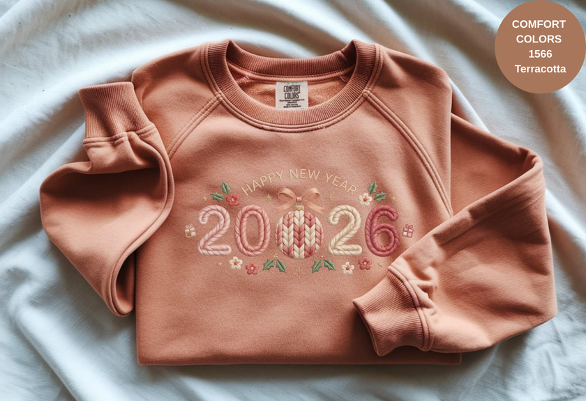 Happy New Year 2026 Knitted-Style Print Sweatshirt – Unisex Garment-Dyed