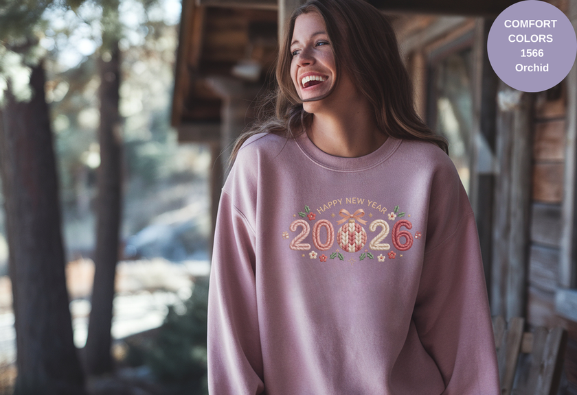 Happy New Year 2026 Knitted-Style Print Sweatshirt – Unisex Garment-Dyed