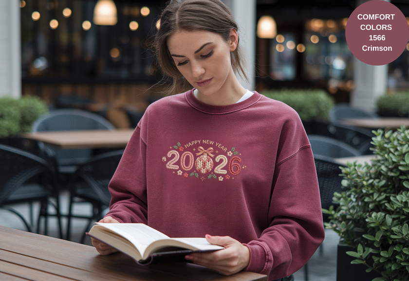 Happy New Year 2026 Knitted-Style Print Sweatshirt – Unisex Garment-Dyed