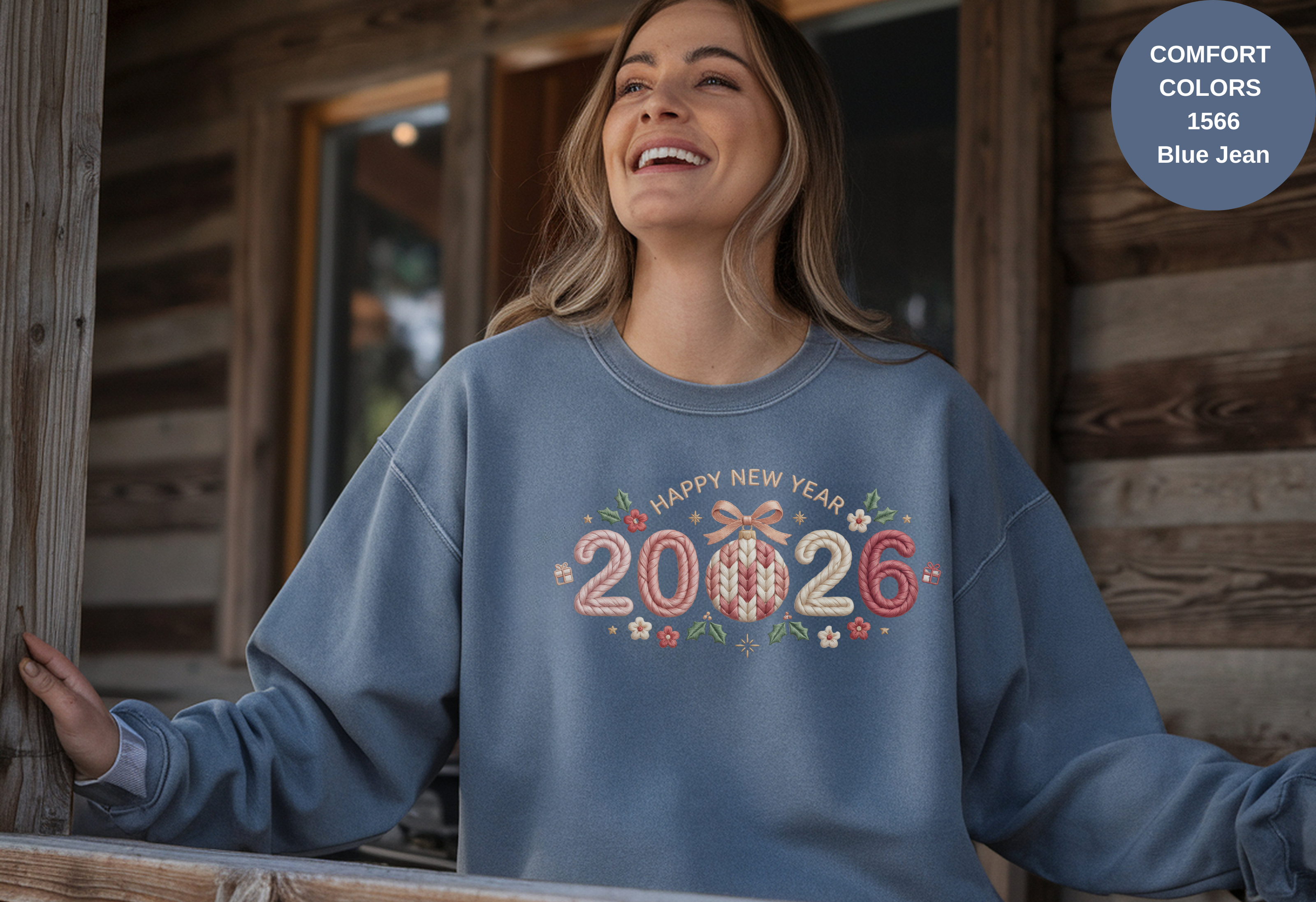 Happy New Year 2026 Knitted-Style Print Sweatshirt – Unisex Garment-Dyed