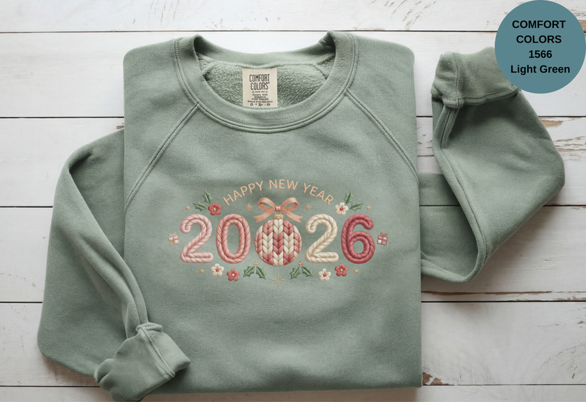 Happy New Year 2026 Knitted-Style Print Sweatshirt – Unisex Garment-Dyed