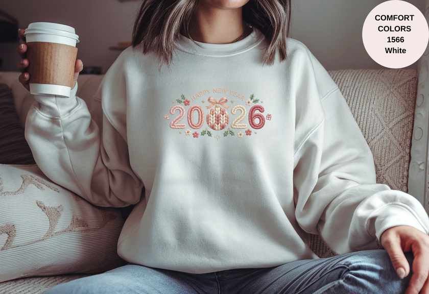 Happy New Year 2026 Knitted-Style Print Sweatshirt – Unisex Garment-Dyed