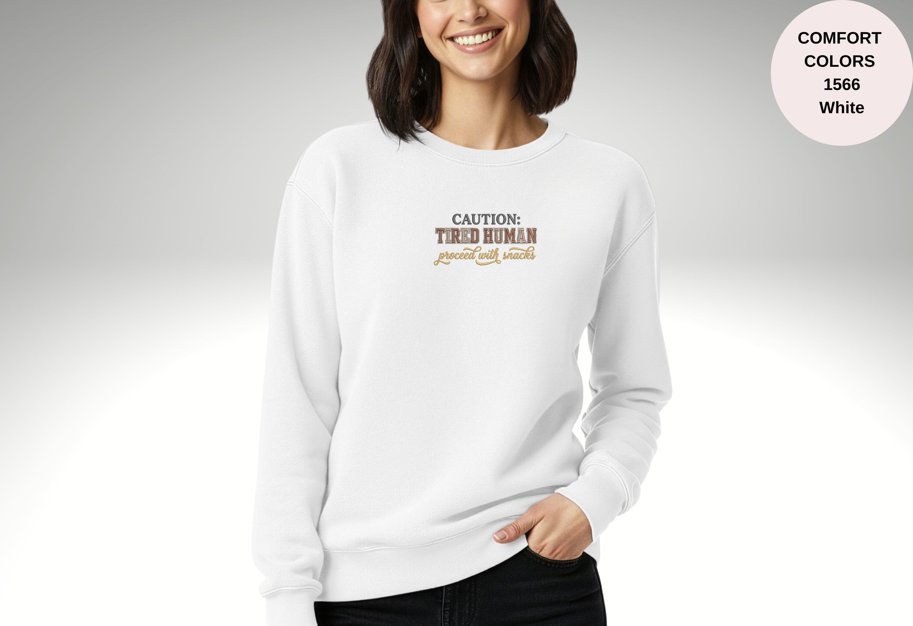 Caution Tired Human Printed Unisex Garment-Dyed Sweatshirt