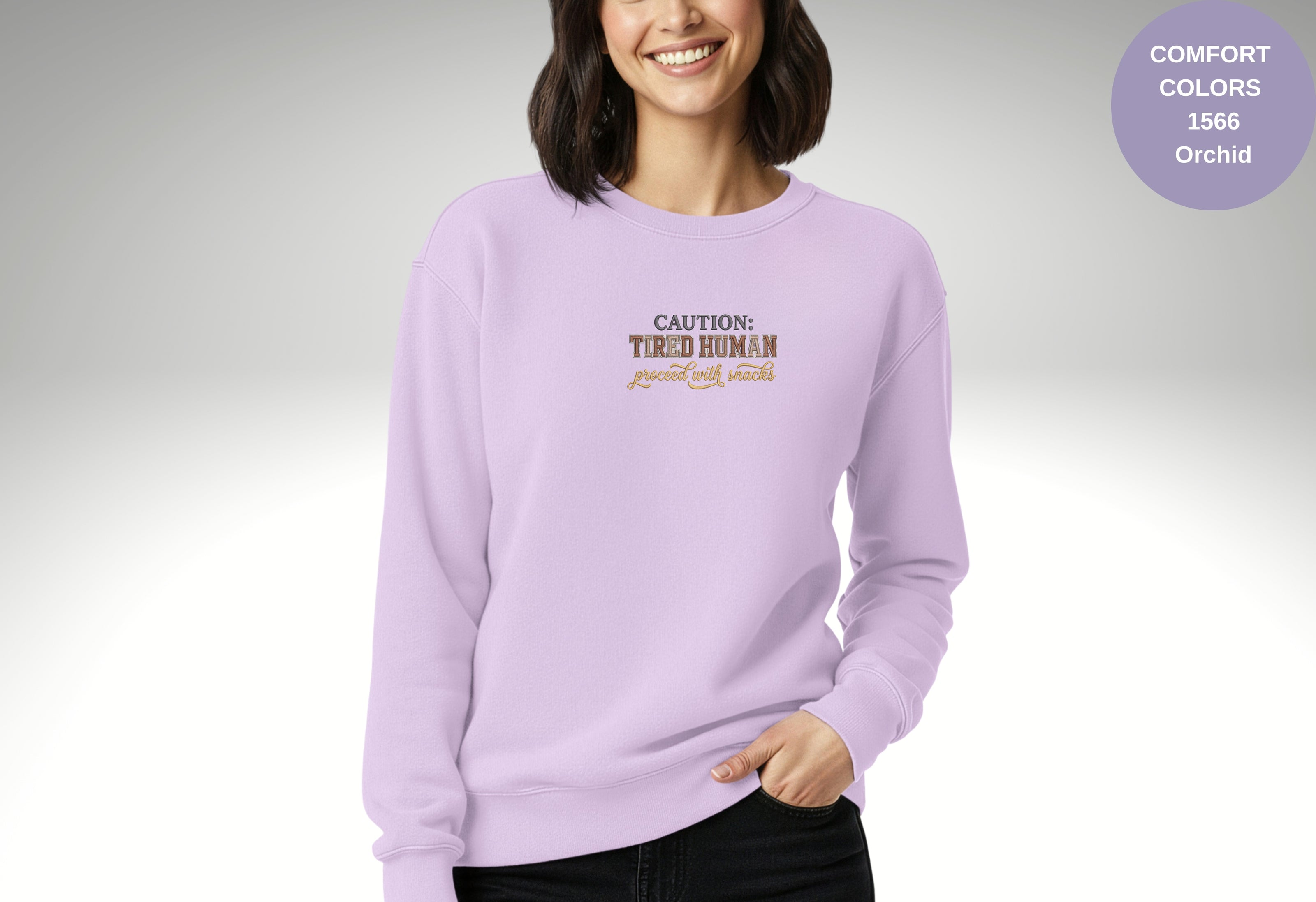 Caution Tired Human Printed Unisex Garment-Dyed Sweatshirt