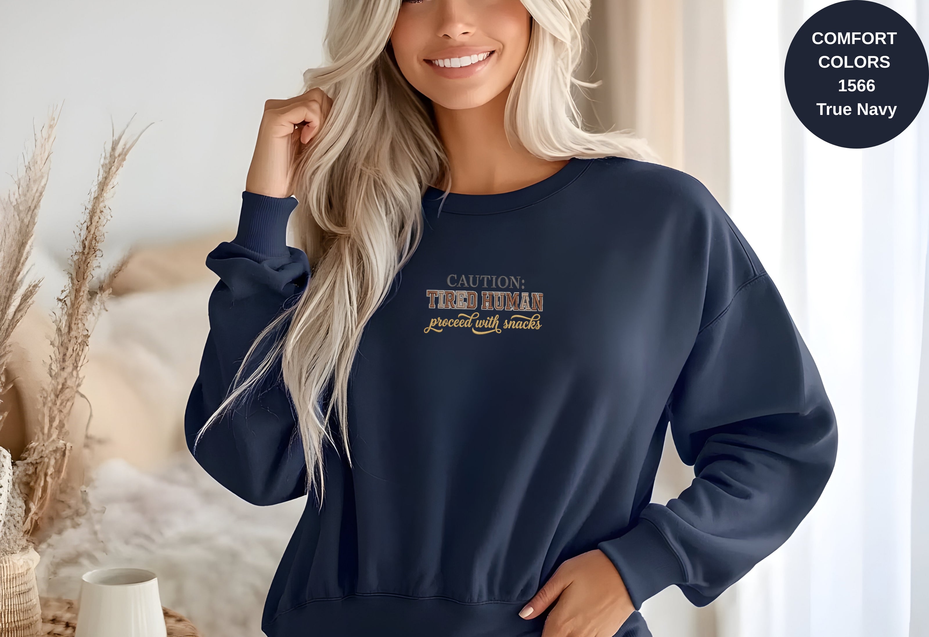 Caution Tired Human Printed Unisex Garment-Dyed Sweatshirt