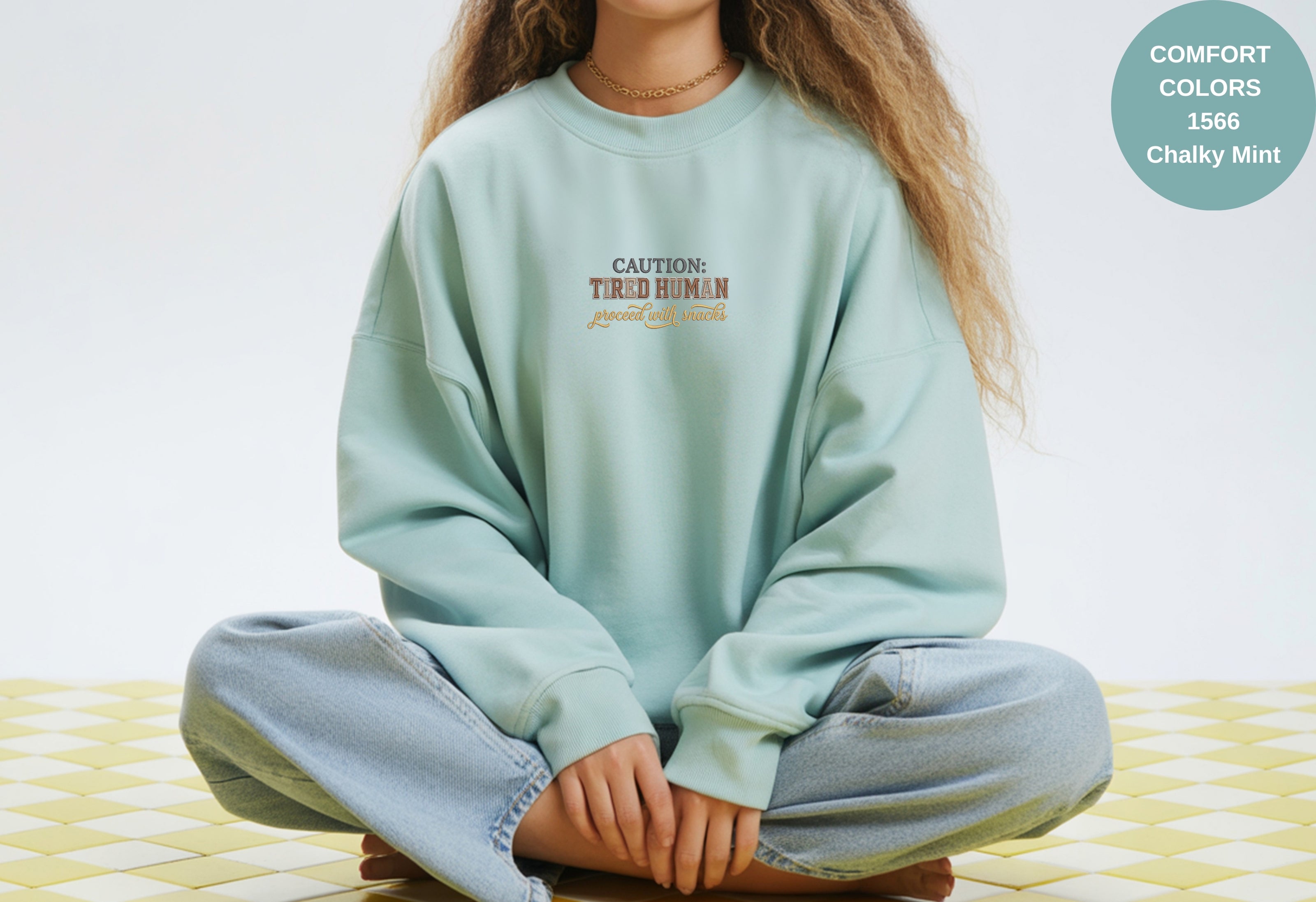 Caution Tired Human Printed Unisex Garment-Dyed Sweatshirt