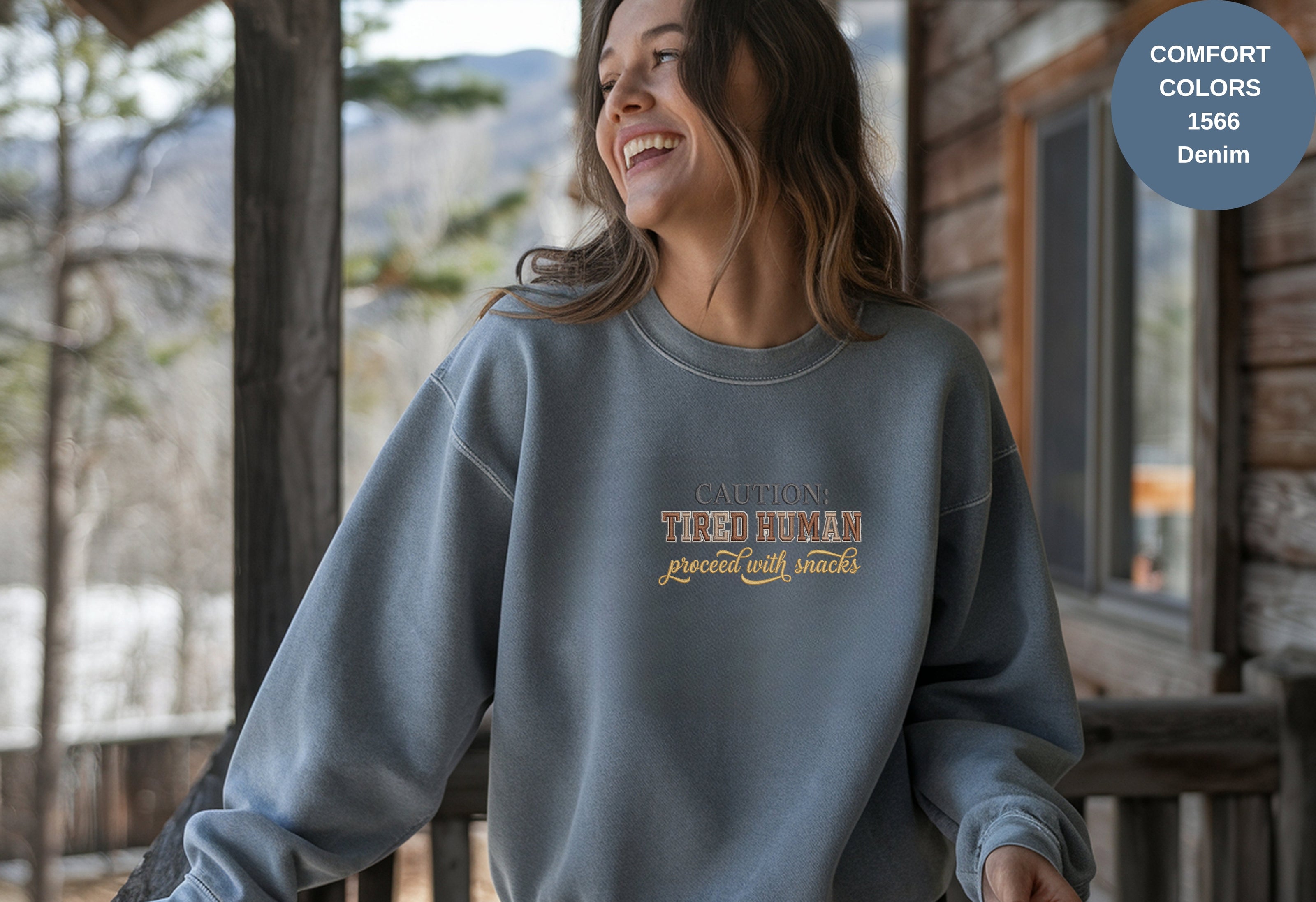 Caution Tired Human Printed Unisex Garment-Dyed Sweatshirt