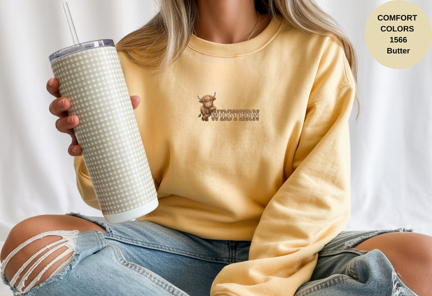 Western Cow Print Unisex Garment-Dyed Sweatshirt