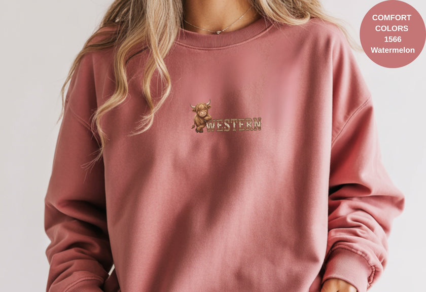 Western Cow Print Unisex Garment-Dyed Sweatshirt