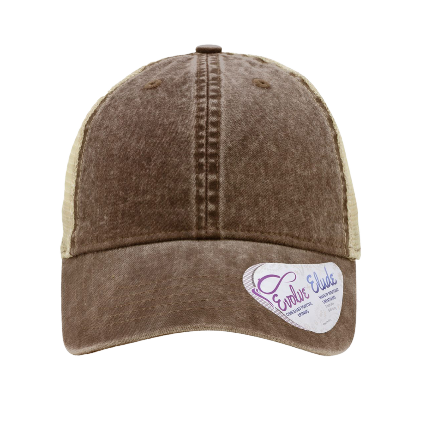 Customizable Infinity Her TE8S Womens Washed Mesh Back Low Profile Ponytail Cap