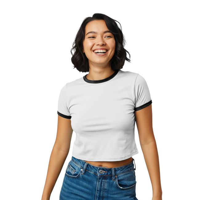 Customizable Womens Cropped Ringer Tee Contrast Trim Fit