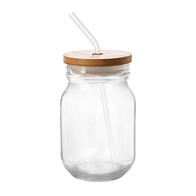 Customizable 16oz Sipper Glass with Straw and Bamboo Lid Engraved