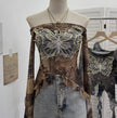 Nameria One-Shoulder Butterfly Embroidered Mesh Top