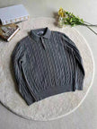Nameria Cable Knit Polo Collar Long Sleeve Pullover Loose Fit