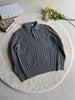 Nameria Cable Knit Polo Collar Long Sleeve Pullover Loose Fit