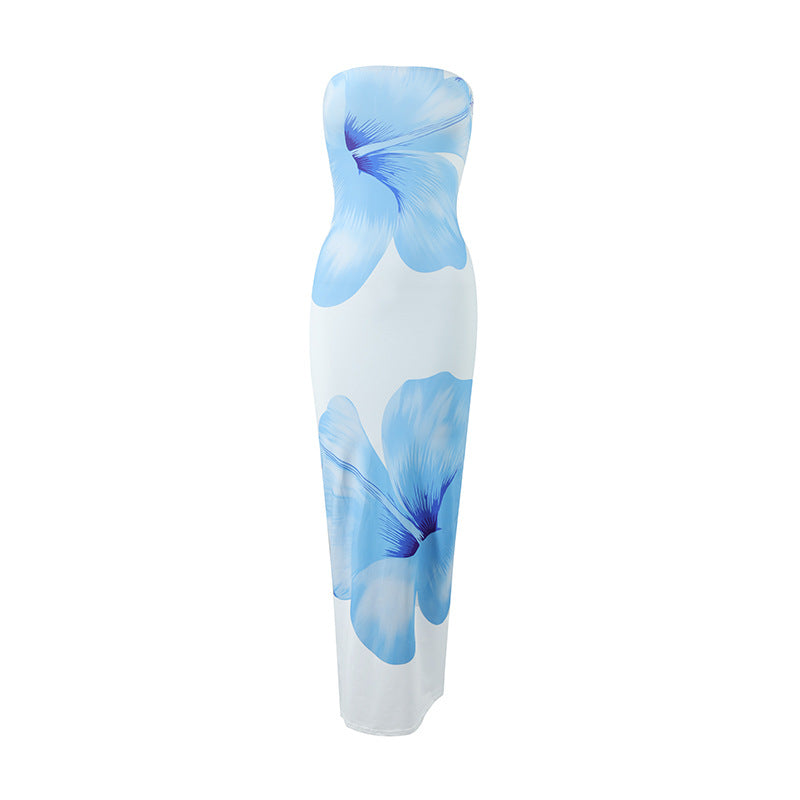 Nameria Strapless Floral Print Long Dress Tube Top Backless