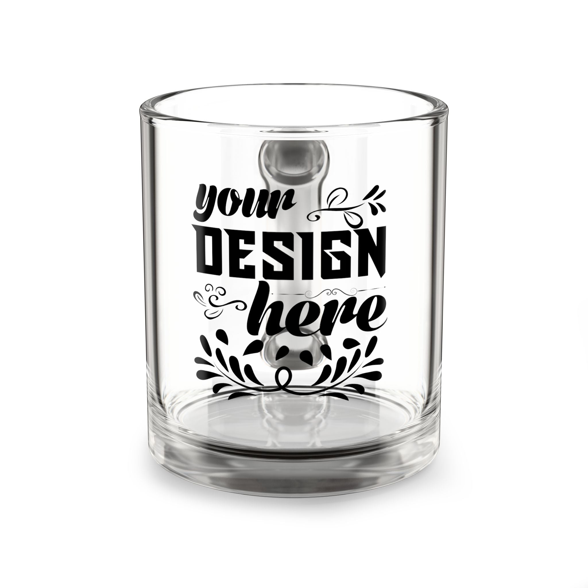 Customizable 10oz Clear Glass Mug with C Shaped Handle Heat Resistant