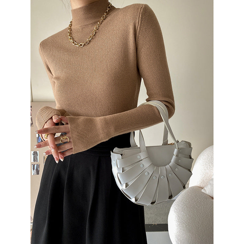 Nameria High Neck Rib Knit Top Slim Fit Base Layer