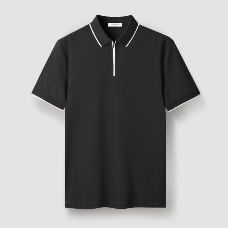 Nameria Mens Slim Fit Half Zip Polo Short Sleeve Cotton Blend