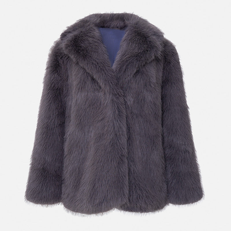 Nameria Faux Fur Mid Length Coat Extended Collar