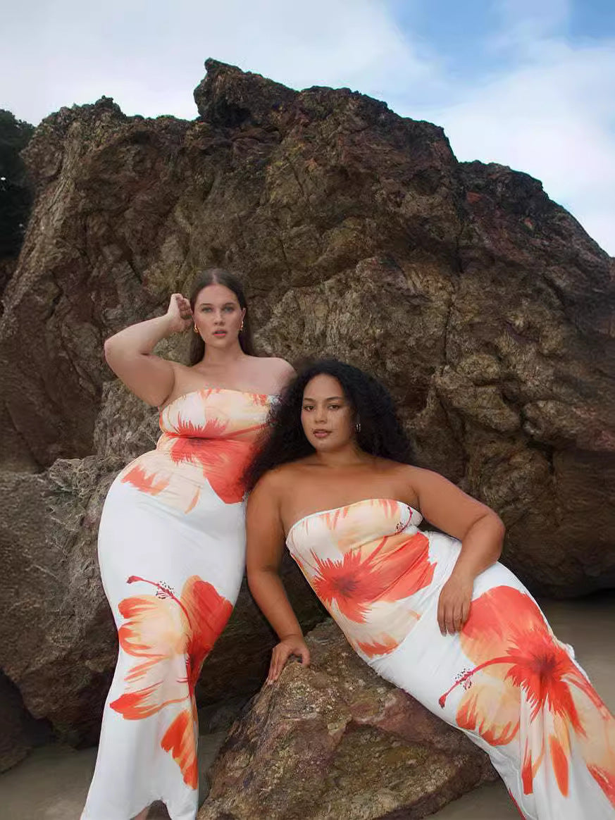 Nameria Strapless Floral Print Long Dress Tube Top Backless
