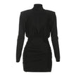 Nameria High Neck Long Sleeve Bodycon Mini Dress Ruched Knit