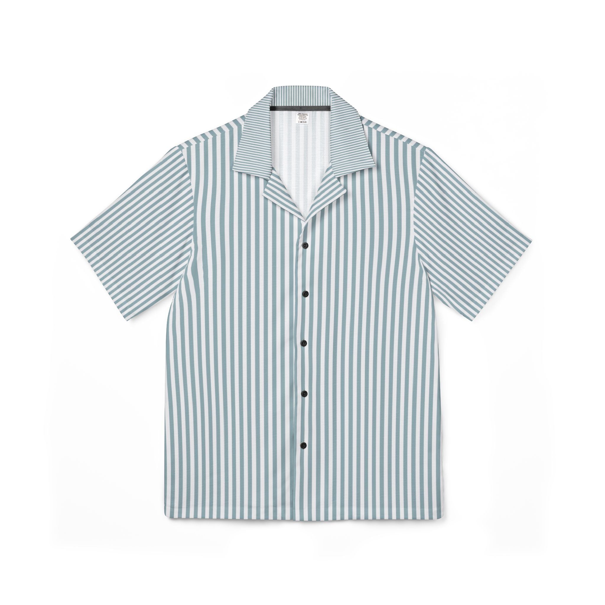Men's Camp Collar Shirt | Linen-Texture Polyester Stripe